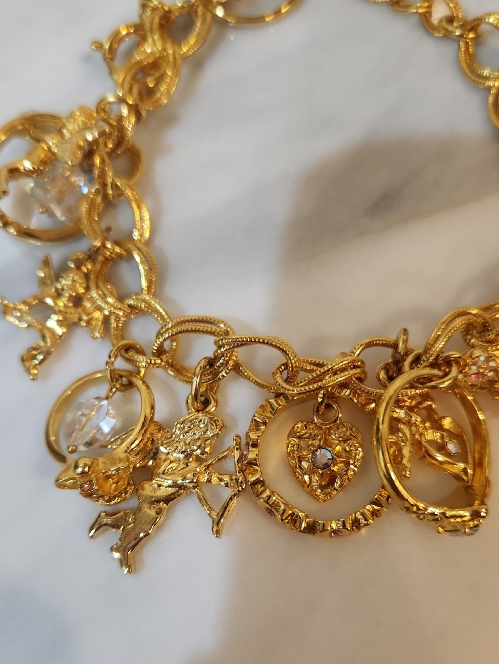 Kirks Folly Gold Charm Angel Bracelet with Clear Crystal Drops - Picture 3 of 13